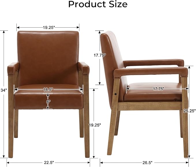 Mid Century Modern Dining Chairs Set of 4 Faux Leather Upholstered Living Room Side Chair, Kitchen Arm Chair with Solid Wood Legs for Home Kitchen & Restaurant, PU Brown