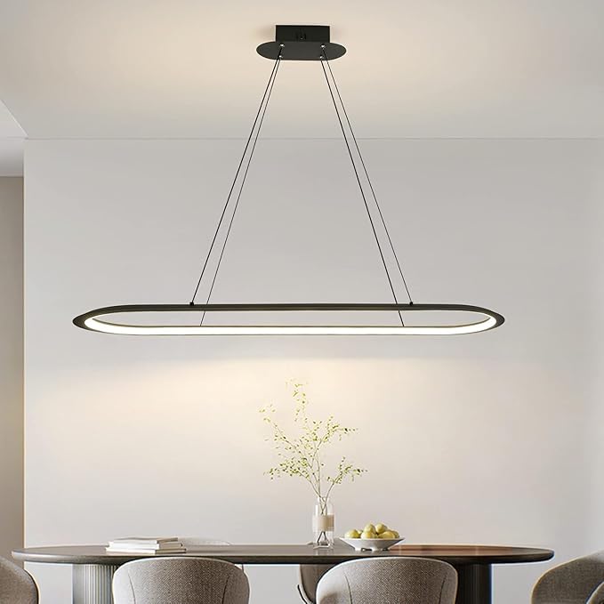 Island Lights, Linear Pendant Light LED Dimmable Hanging Light Fixture, 3000K-6500K with Remote Control,Chandeliers for Dining Room(Black,39.3IN)