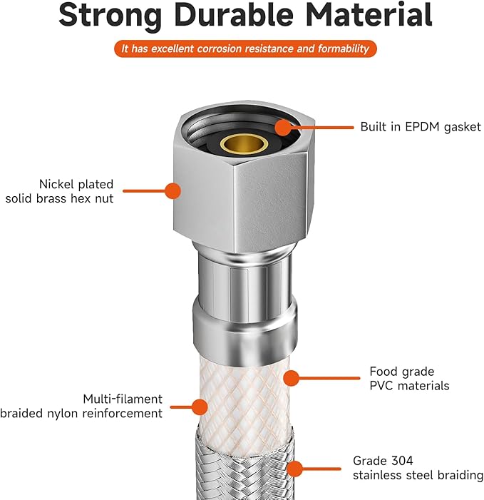 Roastove Universal Dishwasher Installation Kit,4 Ft Stainless Steel Dishwasher Hose,Burst Proof Water Supply Line with 3/8" Compression Connections