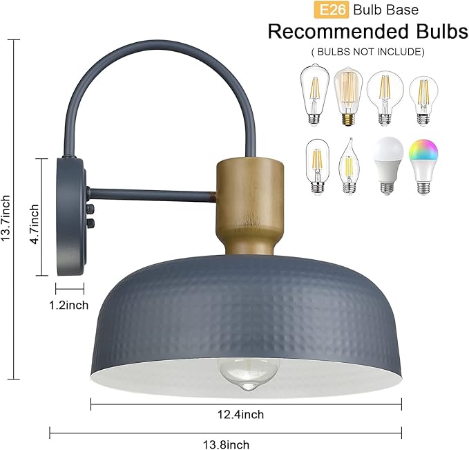 Outdoor Barn Light Gooseneck Barn Light, Farmhouse Exterior Wall Mount Light Vintage Wall Lighting Fixture Industrial Sconce Lantern for Porch, Entryway, Garage, Blue, 2 Pack