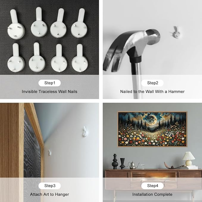 HPINUB Wildflower Moon Pine Tree Framed Canvas Wall Art Set,Nature Forest Wall Decor,Mystical Starry Night Artwork Rustic Mountain Landscape Art Print for Living Room,Bedroom,Office-20 x40