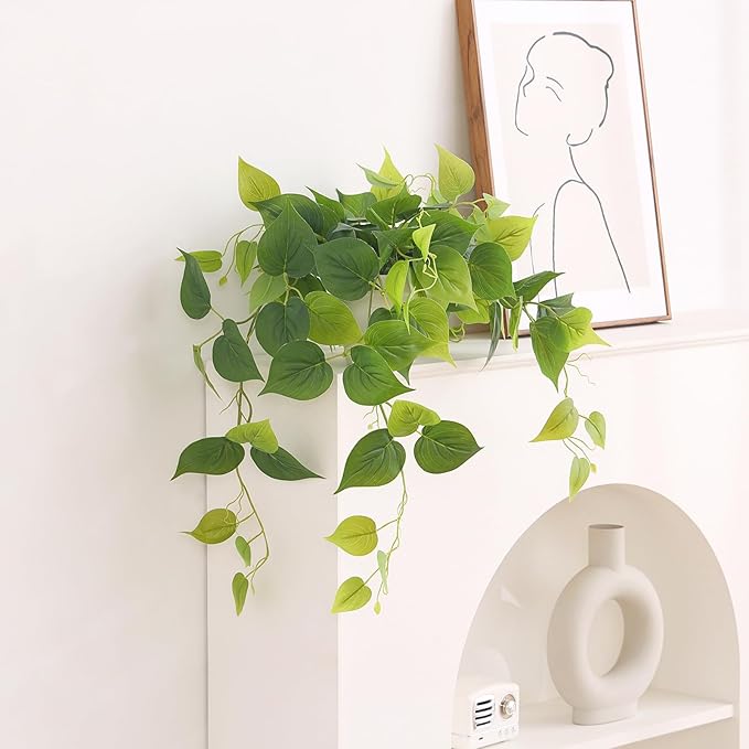 Tiita 1 Pack Fake Plants Artificial Scindapsus Aureus in Pots, Realistic Fake Greenery Potted Plants for Home Office Desk Window Sill Bathroom Bedroom Outdoor Indoor