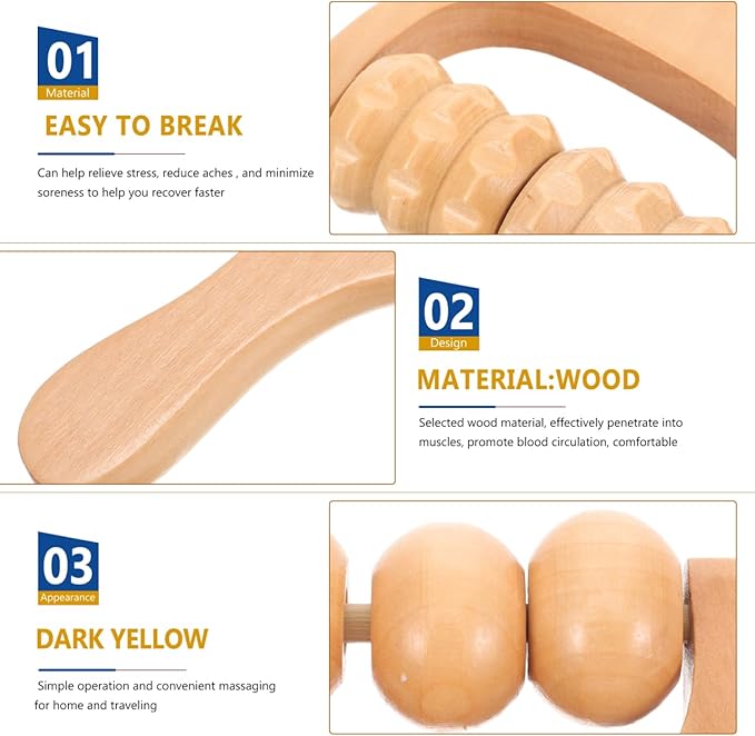 Wooden Massage Roller, Wood Therapy Massage Tools 2pcs Bead Wooden Roller Tool Muscle for Men and Women, Muscle Tension Relief Tissue Father and Mother Day Giftware