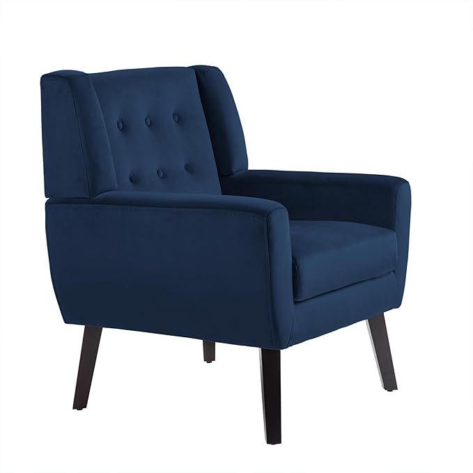 UIXE Accent Chair, Velvet Upholstered Armchair for Living Room, Modern Club Arm Chairs Comfy Single Sofa Button Tufted Bedroom Reading Seat - Royal Blue, Set of 1