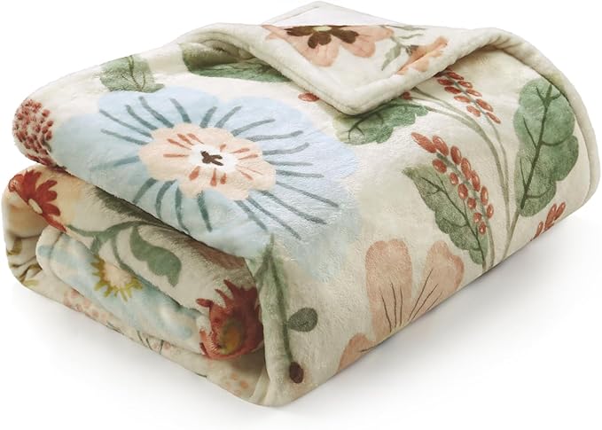 Lahome Floral Beige Soft Throw Blanket for Bed,Spring Botanical Aesthetic Blankets for Women Cute, Thick Warm Cozy Throws for Girls Sofa Chair Home Decor, Beige 50''x60''