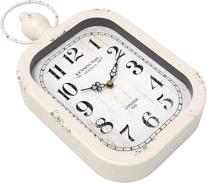 Menterry Small Retro Rectangle Wall Clock, White Antique Vintage Style, Battery Operated Silent Decor Wall Clocks for Farmhouse,Bedroom,Kitchen,Bathroom (11" H x 6.1" W)