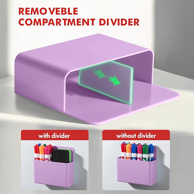 BEYGORM 2 Pack Plastics Magnetic Pen Holder for Refrigerator, Dry Erase Marker Holder for Whiteboard,Magnet School Locker Organizer Accessories, Pencil Cup, Pen Caddy, Classroom Organization(Purple)