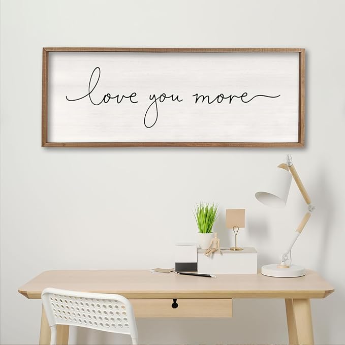 Love You More Sign 40''×15'' Master Bedroom Above Over Bed Wall Decor Modern Farmhouse Large Vintage Wood Framed Hanging Over Bed Bedside Wall Art (Wood)