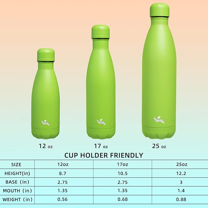 Insulated Water Bottles,12 oz Double Wall Stainless Steel Vacumm Metal Flask for Sports Travel,Green