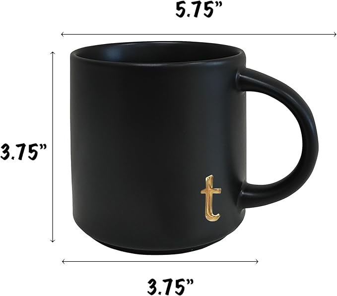 COLLECTIVE HOME - Black Monogram Ceramic Mugs, 15 oz Golden Initial Coffee Cups, Elegant Alphabet Tea Mugs, Personalized Halloween Mug with Gift Box, Perfect for Office and Home Décor (t)