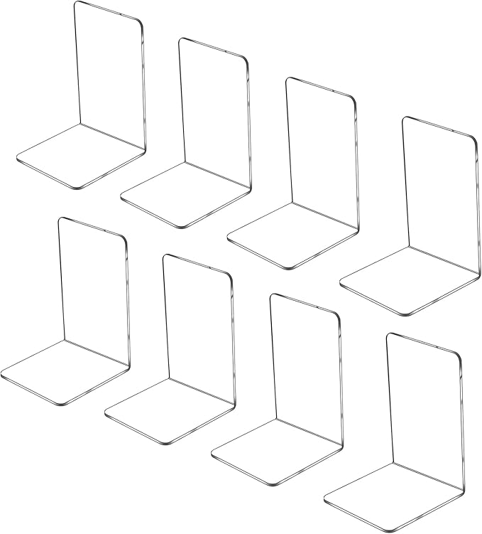 Lulonpon 8 Pieces Book Ends, Bookends, Books Stand, Books Stoppper, Clear Bookend for Shelves, Acrylic Book Ends for School, Library, Desktop Organizer 