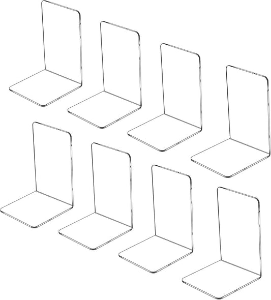 Lulonpon 8 Pieces Book Ends, Bookends, Books Stand, Books Stoppper, Clear Bookend for Shelves, Acrylic Book Ends for School, Library, Desktop Organizer 