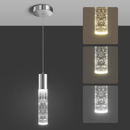 OKELI Modern Pendant Light,3 Color LED Bubble Crystal Island Light Fixtures,Chrome Mini Pendant Lighting for Kitchen Island,Bar,6W,3000-6000K,ETL