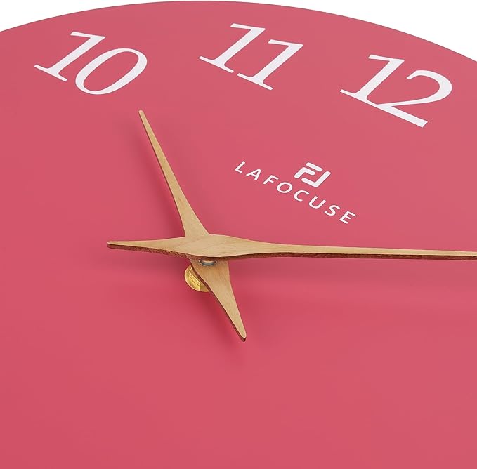 Lafocuse 12 Inch Silent Pink Wall Clock Battery Operated for Living Room Decor, Simple Minimalist Wooden Kids Pink Clock for Girls Bedroom Office