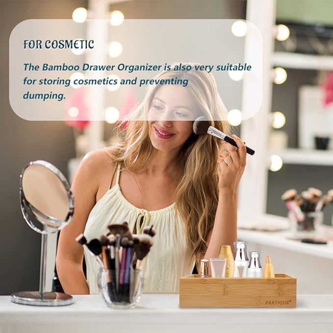 Bamboo Drawer Organizer - Kitchen Utensil Organizer Silverware Tray Cutlery Holder,Office Desk Supplies and Accessories (8.9x5.9x2.6 inch)