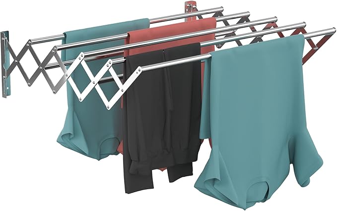 Guevara Wall Mounted Clothes Drying Rack,Stainless Steel Foldable Drying Rack for Laundry Room/Bathroom Tower,Easy to Install 31-inch Rod, 120 lbs Large Capacity- Indoor and Outdoor Use