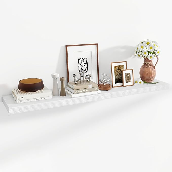 55 Inch Floating Shelves, 11.6 Inch Deep Floating Shelves for Wall, Floating Shelf with Invisible Brackets, Deep Shelves for Bathroom, Bedroom, Living Room, 1 Pack, White