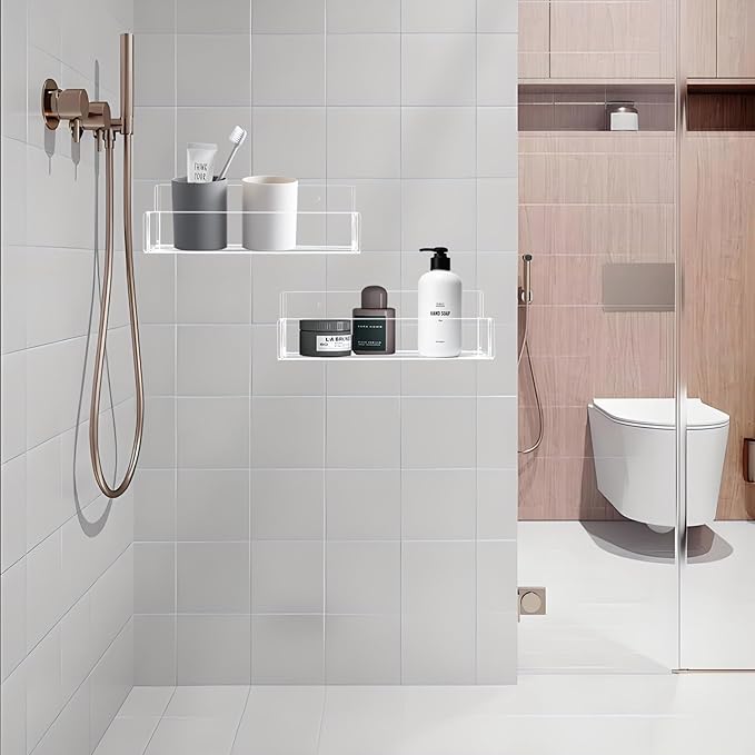 Acrylic Spice Rack Wall Mount-9 Inch, Clear Spice Shelf Storage Holder, 4 Pack Hanging Seasoning Rack Organizer for Cabinet Door, Cupboard or Wall Kitchen (Adhesive or Screw)