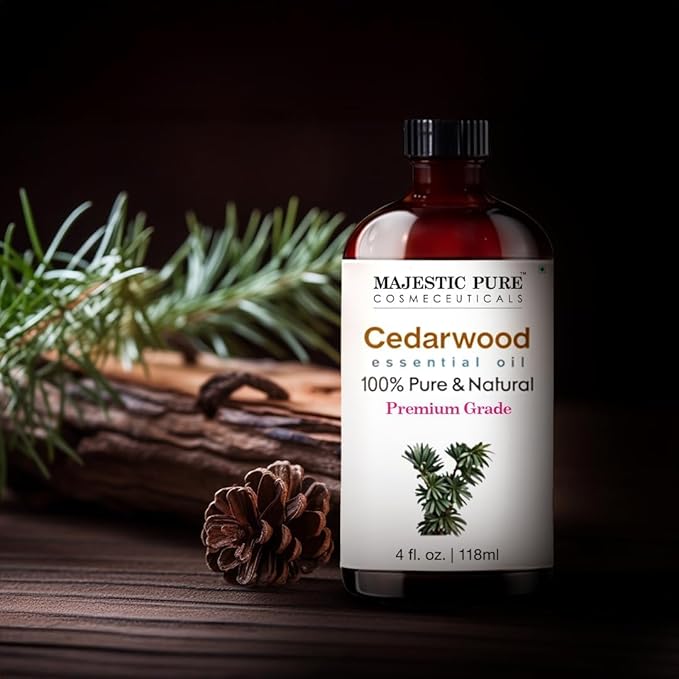 Majestic Pure Cedarwood Essential Oil with Glass Dropper - Huge 4 Fl Oz - 100% Pure and Natural Cedarwood Oil - Premium Grade Essential Oils for Diffuser, Aromatherapy, Soap and Candle Making