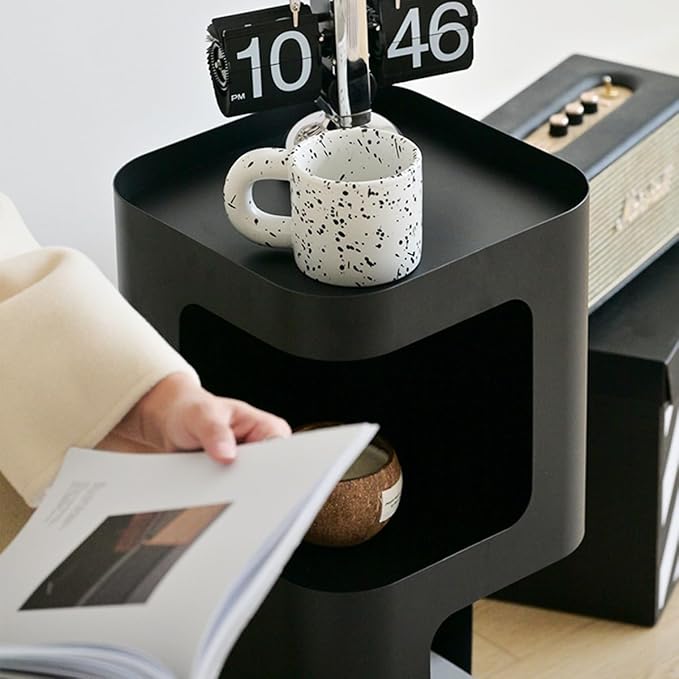 Modern Side Table,Small end Table for Small Spaces,Metal nightstand with Storage Shelf,Space-Saving Bedside Table Accent Table Drink Tables for Living Room,Bedroom.No Assembly Required