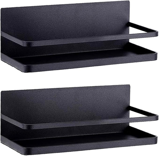 Magnetic Spice Rack Refrigerator Side Magnetic Spice Rack Kitchen Magnetic Shelf Magnetic Fridge Shelf Perfect Space Saver for Kitchen/Apartment 2 Pack (Black)
