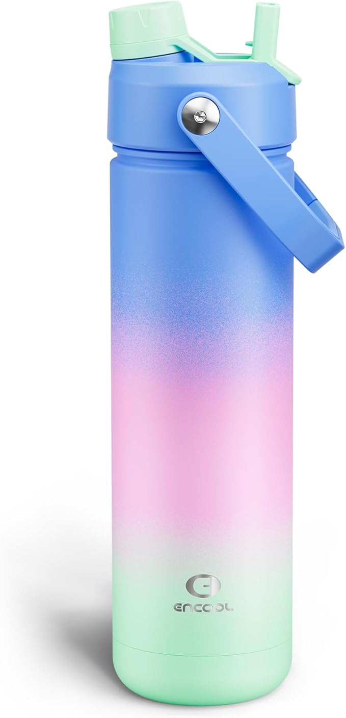 Insulated Water Bottle with Straw Stainless Steel Water Bottle, Leak-Proof, BPA-Free, Double Wall Vacuum Keeps Cold for 24 Hours for Sports, Travel, School (26 oz, Frosted Lilac)