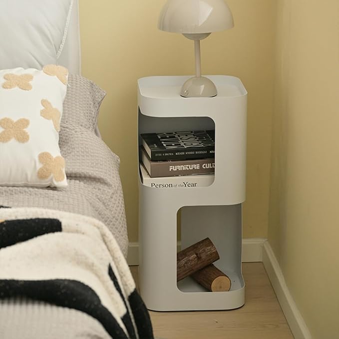 Modern Side Table,Small end Table for Small Spaces,Metal nightstand with Storage Shelf,Space-Saving Bedside Table Accent Table Drink Tables for Living Room,Bedroom.No Assembly Required
