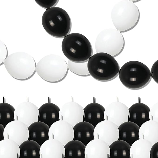 Black and White Quick Link Balloons, 100PCS Latex Linking Balloons for Making Balloon Wall Balloon Arch Balloon Chains and Wedding Birthday Baby Shower Engagement Graduation Party Decorations (10inch)