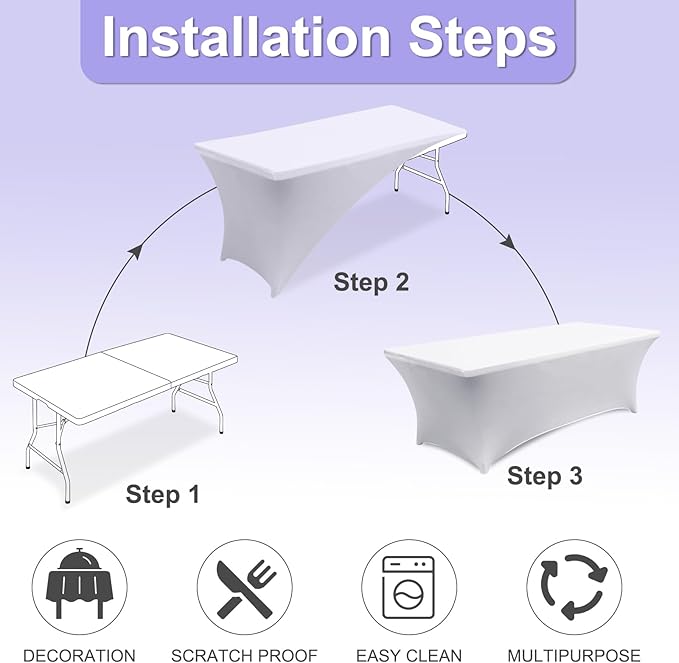 ABCCANOPY 6 FT White Spandex Table Cover Stretch Fitted Wrinkle Resistant Tablecloth Reuse for Rectangular Folding Table Patry Event Wedding Banquet Protector