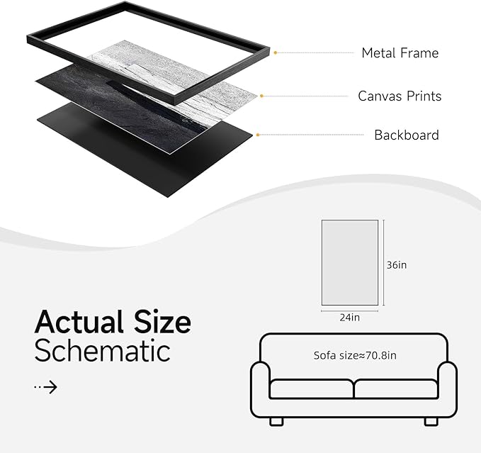 Framed Black and White Abstract Canvas Wall Art, Modern Art Prints Paintings Artwork for Walls, Minimalist Abstract Pictures for Living Room Dining Room Bedroom Office Bathroom Wall Decor 24x36 In