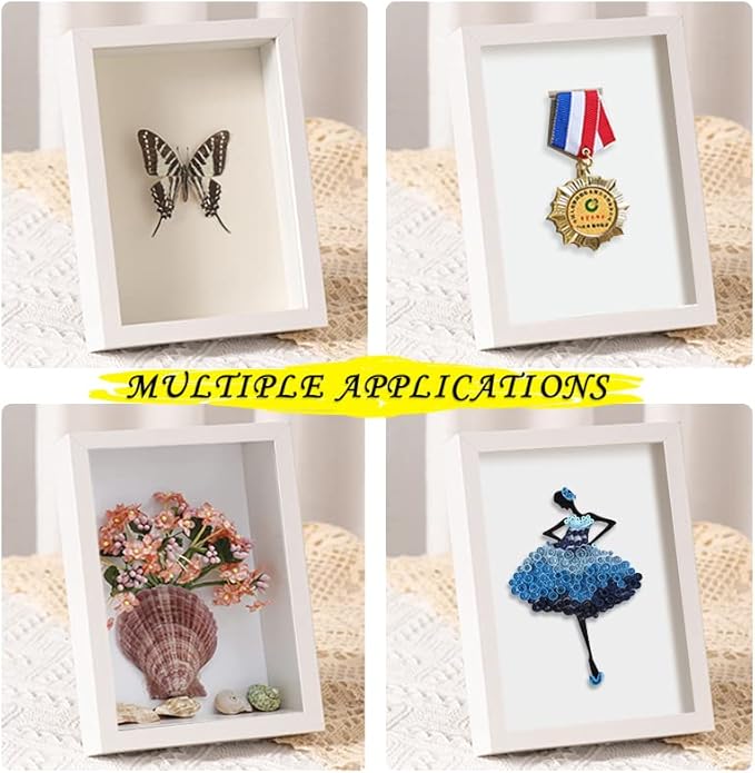 5x7 Small Shadow Box Frame Display Case, Display Case Box for Memorabilia, Medal, Wedding Memories, Crafts, Tickets and Photos (2Pcs-White, 5x7)