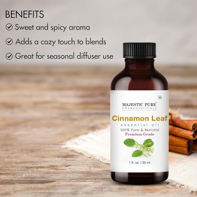 Majestic Pure Cinnamon Essential Oil with Glass Dropper - 1 Fl Oz - 100% Pure and Natural Cinnamon Oil - Premium Grade Essential Oils for Diffuser, Aromatherapy, Soap and Candle Making