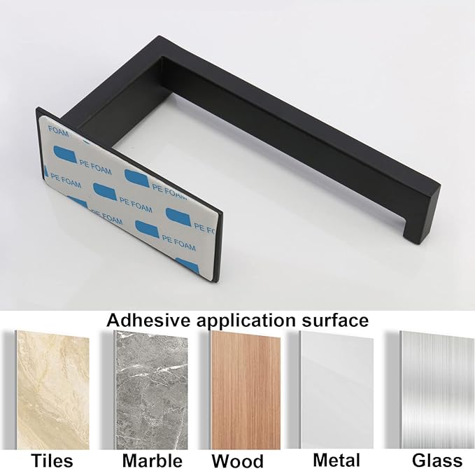 Toilet Paper Holder, Self Adhesive Tissue Holder Stainless Steel Rustproof Paper Roll Holder, No Drilling Easy to Install, Toilet Paper Rack Suitable for Office, Bathroom (Matte Black)