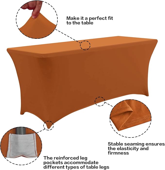 IVAPUPU 2 Pack 6FT Table Cloth for Rectangular Fitted Events Stretch Caramel Table Covers Washable Spandex Tablecloth Protector for Party, Wedding, Cocktail, Banquet, Festival