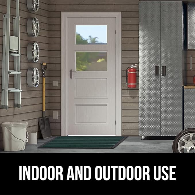 GORILLA GRIP 100% Waterproof All-Season WeatherMax Doormat US Designed Natural Rubber, Stain and Fade Resistant, Low Profile Indoor Outdoor Door Mats, Easy Clean Patio Mat, 17x29, Green Stripe