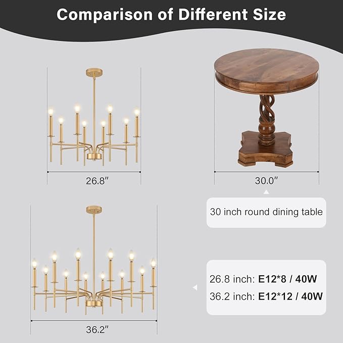 12 Light Gold Chandelier Light Fixture, Modern Farmhouse Chandeliers for Dining Room Light Fixture, Metal Candle Pendant Chandelier for Foyer Entryway Stairs Living Room Bedroom Kitchen