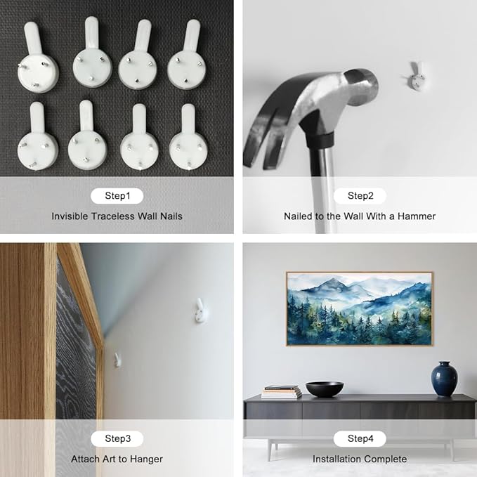 Celestdeco Blue Ridge Mountains Forest Framed Canvas Wall Art Set, Natural Landscape Wall Decor, Green Pine Trees Wall Painting, Woodland Artworks for Living Room, Bedroom, Dining Room - 20"x40"