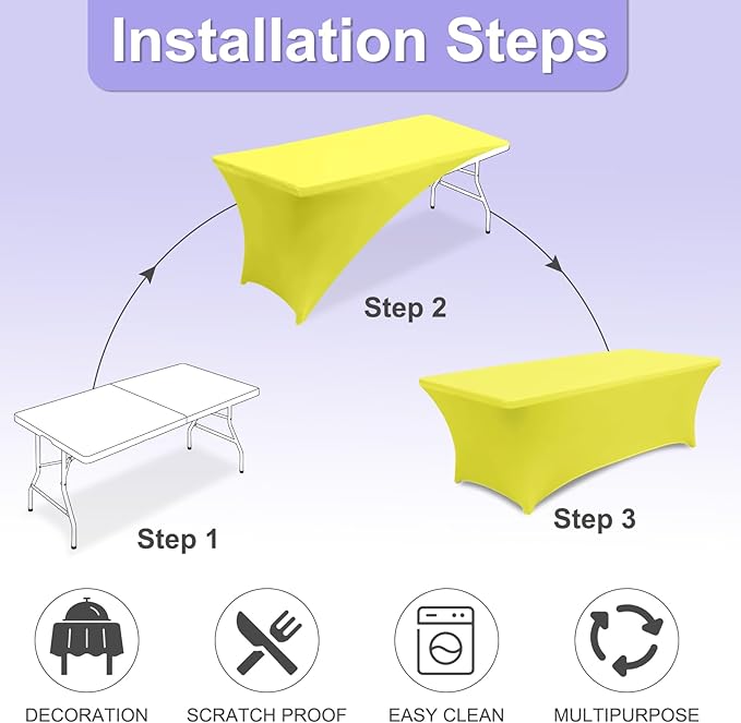 ABCCANOPY 6 FT Yellow Spandex Table Cover Stretch Fitted Wrinkle Resistant Tablecloth Reuse for Rectangular Folding Table Patry Event Wedding Banquet