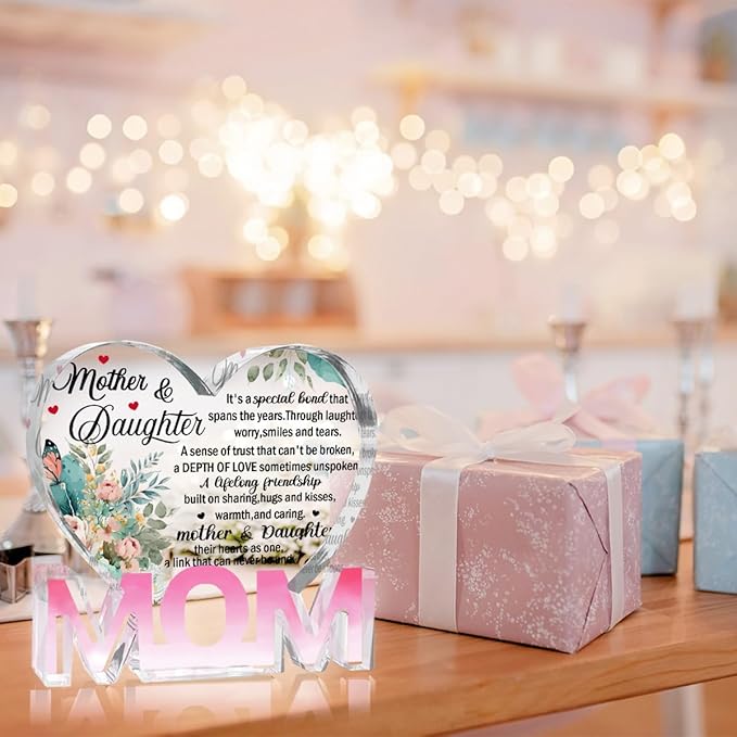 Mothers Day Gifts Best Mom Gifts -Gifts for Mom from Daughter Son - Best Mom Ever Gifts Unique Mother Birthday Acrylic Heart-Shaped Plaque Desk Decorations Present for Mom Christmas Anniversary