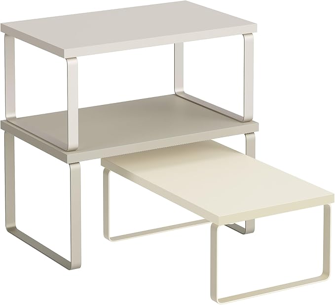 SONGMICS Cabinet Organizer Shelf, Set of 3 Kitchen Counter Shelves, Kitchen Storage, Spice Rack, Stackable, Expandable, Sand Beige UKCS220K01