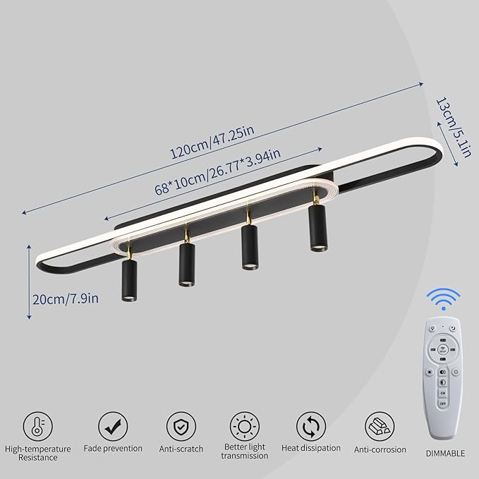 Modern LED Ceiling Light 6-Light track light Spotlight Frosted Black Geometric Ceiling Light Lighting Fixture Dimmable Remote Control Living Bedroom Kitchen Dining Room Fixture