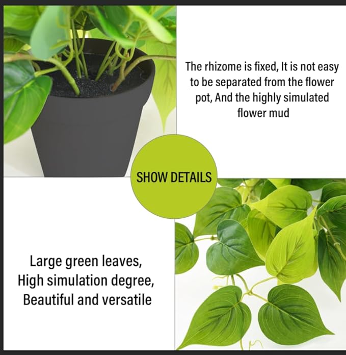 Tiita 1 Pack Fake Plants Artificial Scindapsus Aureus in Pots, Realistic Fake Greenery Potted Plants for Home Office Desk Window Sill Bathroom Bedroom Outdoor Indoor