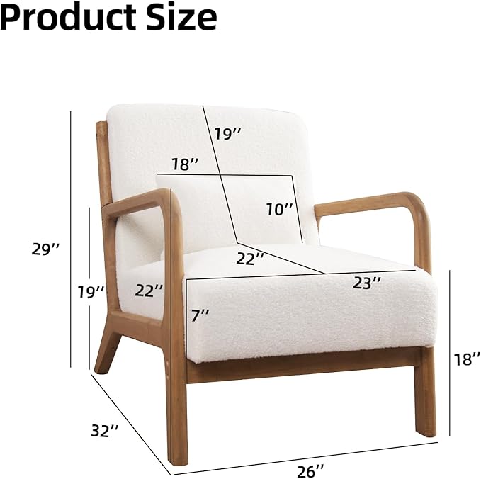 INZOY Mid Century Modern Accent Chair Set of 2, Lamb Wool Fabric Living Room Chairs with Waist Cushion, Upholstered Reading Armchair for Bedroom Sunroom