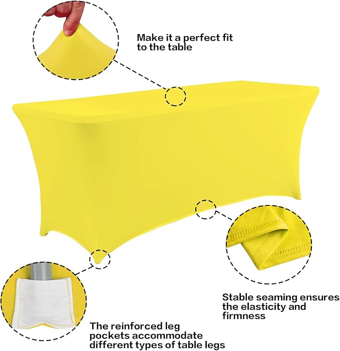 IVAPUPU 2 Pack 6FT Table Cloth for Rectangular Fitted Events Stretch Yellow Table Covers Washable Spandex Tablecloth Protector for Party, Wedding, Cocktail, Banquet, Festival