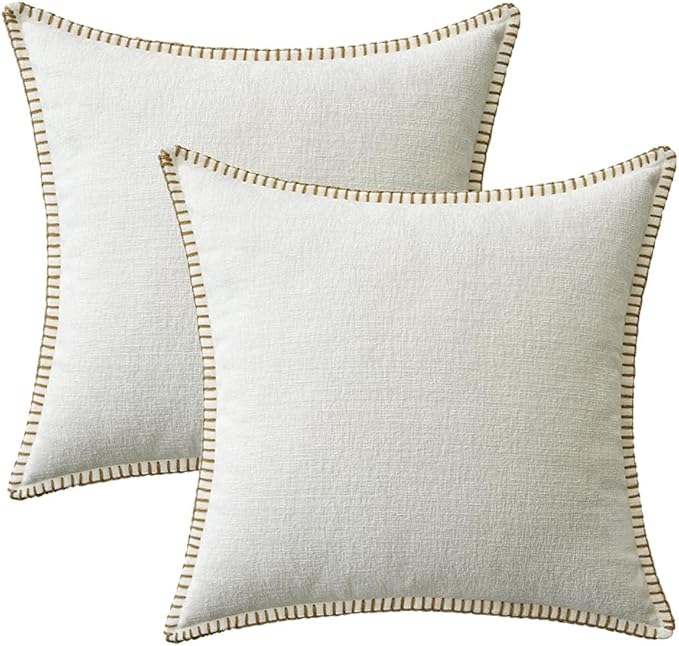 MIULEE Pack of 2 Christmas Pillow Covers 20x20 Inch Pure White Farmhouse Decorative Throw Pillow Covers with Stitched Edge Soft Chenille Solid Dyed Couch Pillow Covers for Sofa Bed Living Room