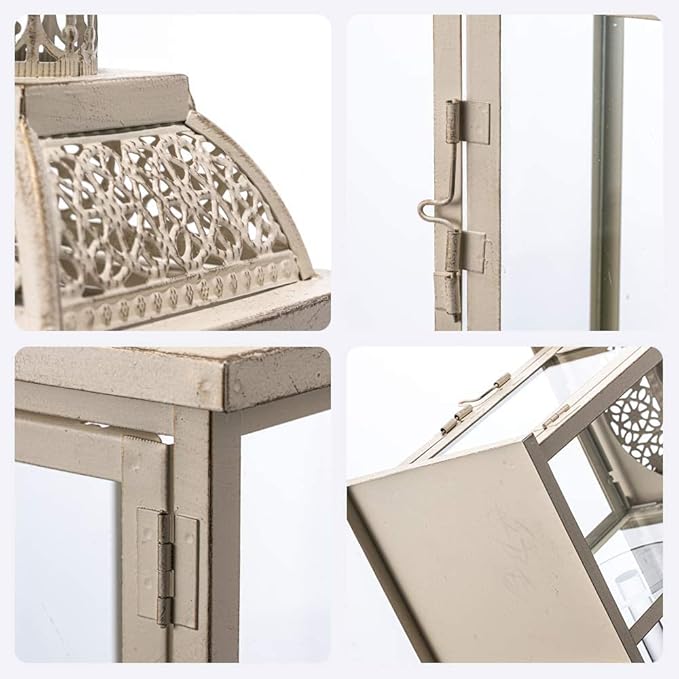 NEEDOMO 14.4" Lanterns Decorations Indoor, Hanging Candle Lantern Outdoor, Vintage Large Lantern Decor with Clear Glass, Metal Candle Holder for Home, Table, Patio, Rustic Farmhouse Wedding, Christmas