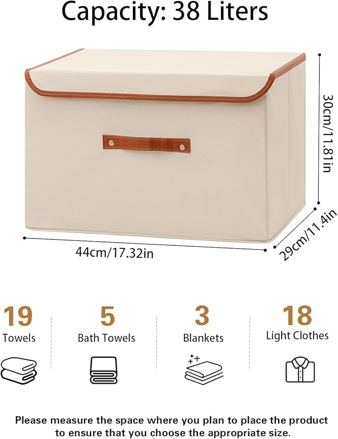 Tuza 4 Pack Large Fabric Storage Bins with Lids, Foldable Storage Boxes with Lids for Organizing, Decorative Storage Boxes with Handles for Home, Bedroom, Closet, Office(Khaki, Large)