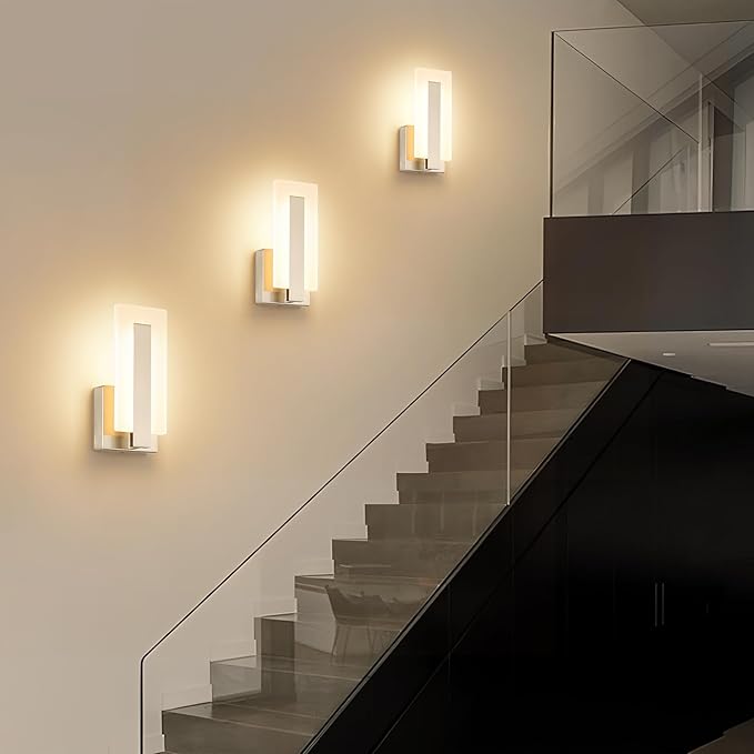 Joosenhouse LED Wall Sconce Set of 2, Hardwired Dimmable Wall Mounted Lights, Indoor Wall Lights for Hallway, Bedroom, Study, Living Room, 9.76 Inch Brushed Nickel Wall Sconce Lighting