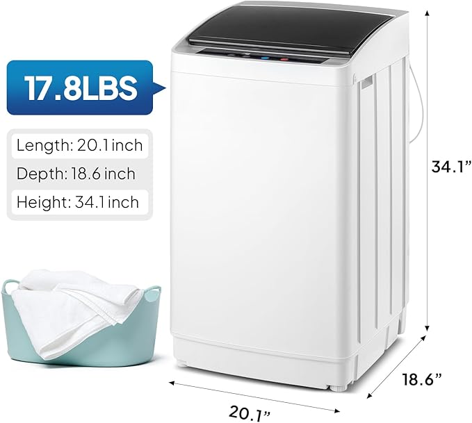 ROVSUN 17.8LBS Portable Washing Machine, Full-Automatic Electric Laundry Machine with Stainless Steel Drum, 110V Compact Washer and Spin Dryer Combo with Drain Pump for Apartment, Dorms, RV, Home