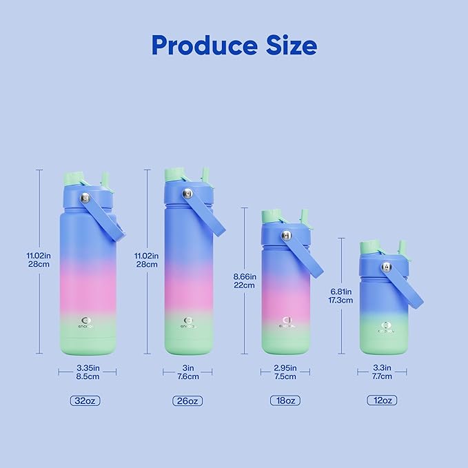 Insulated Water Bottle with Straw Stainless Steel Water Bottle, Leak-Proof, BPA-Free, Double Wall Vacuum Keeps Cold for 24 Hours for Sports, Travel, School (26 oz, Frosted Lilac)
